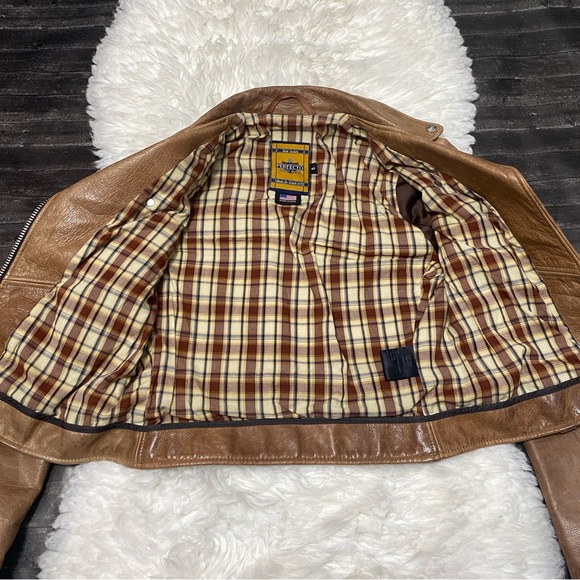 SCHOTT PERFECTO TAN LEATHER ASYMMETRICAL MOTORCYCLE 525W JACKET MOTO BIKER - Picture 7 of 10